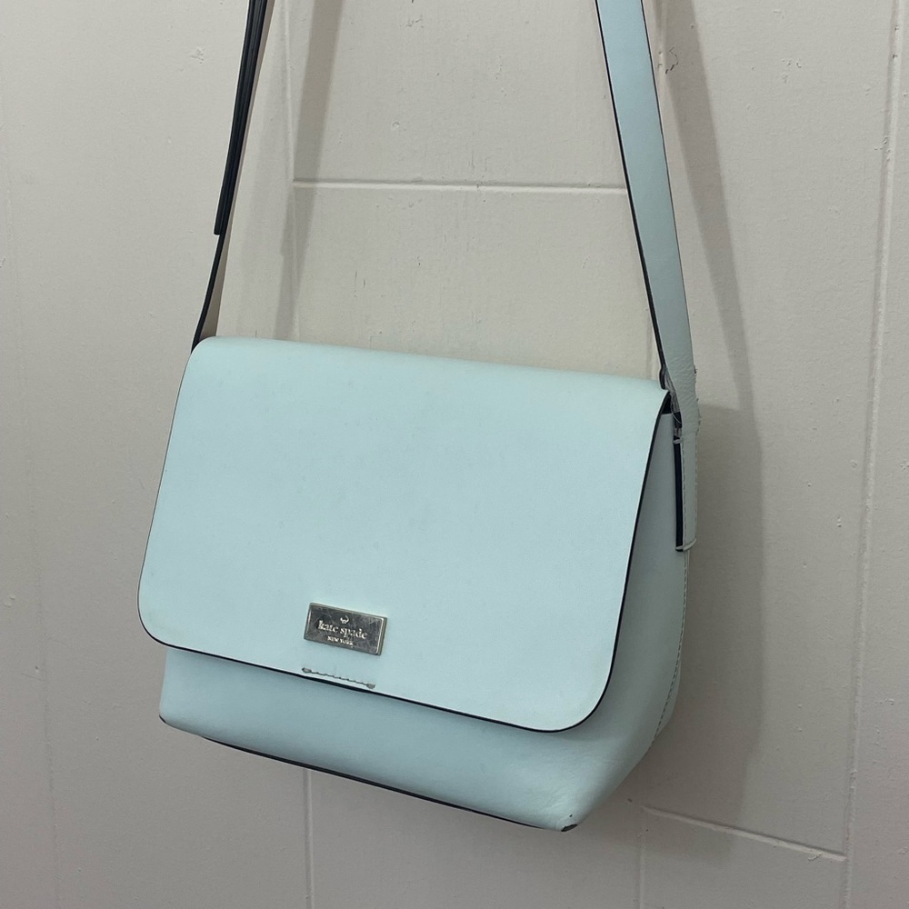 Kate Spade Mint Teal Blue Leather Crossbody Bag Purse ~ Fold over Magnetic